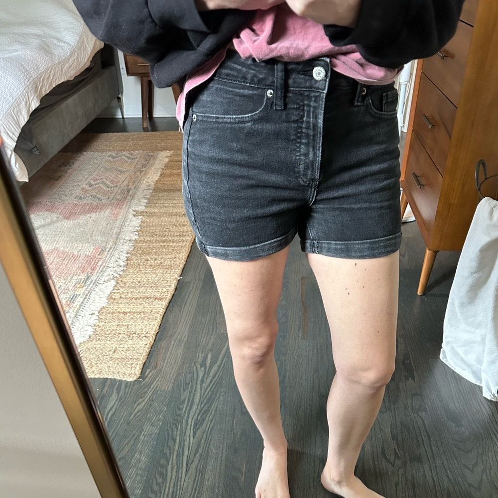 High rise straight denim shorts